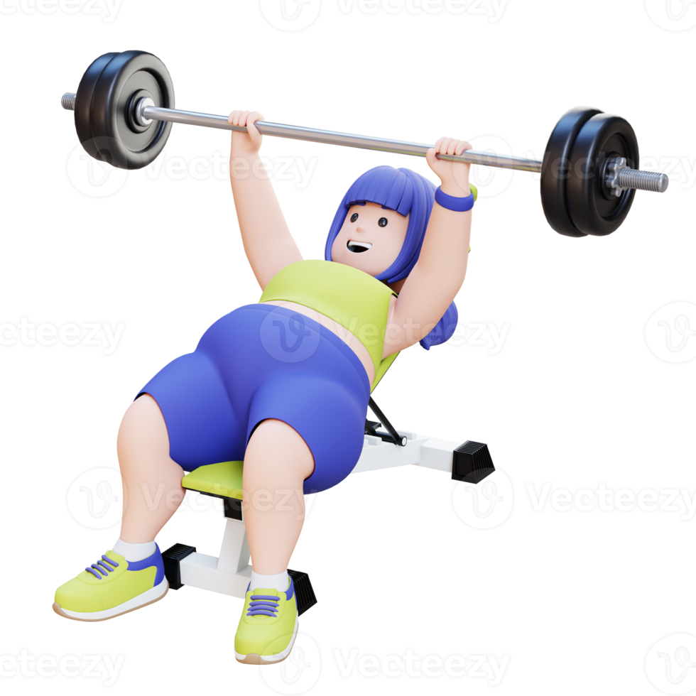 3D render Plus Size Overweight woman doing Incline Bench Press png