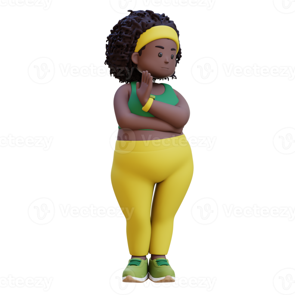 denial 3D plus size overweight african woman in Sportswear png