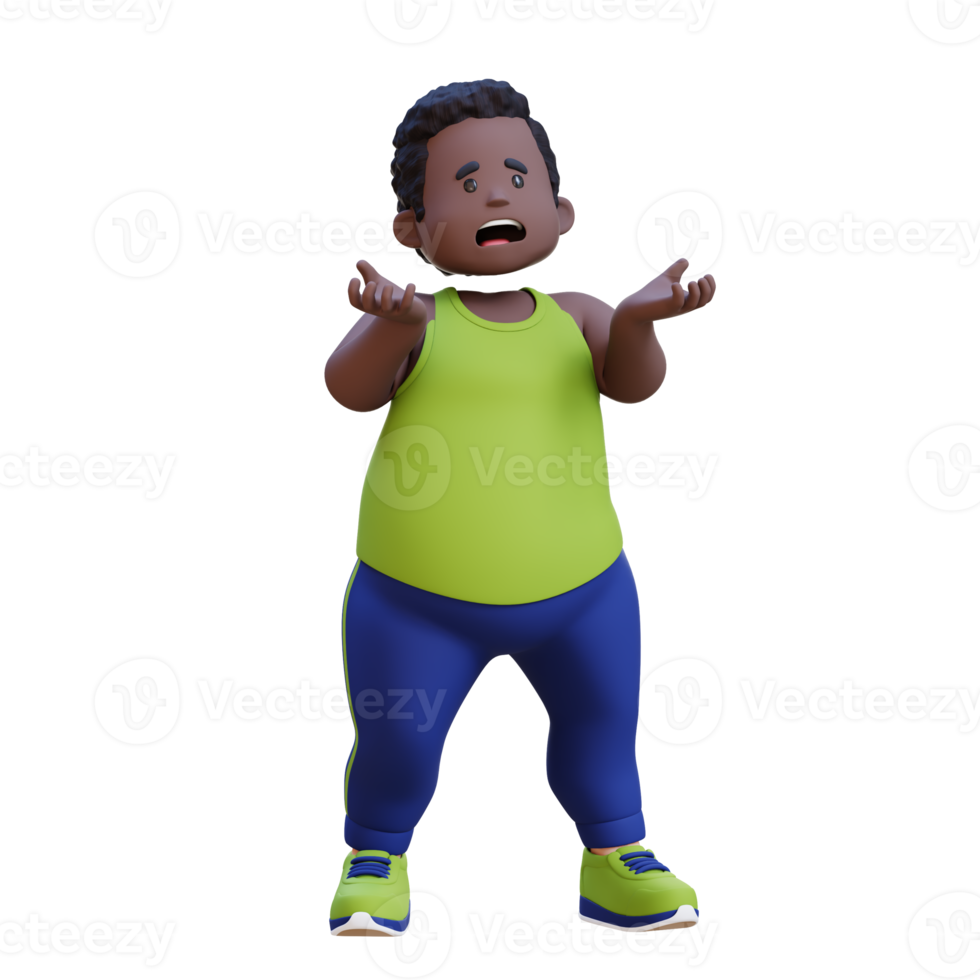 stressed 3D plus size overweight obesse african man png