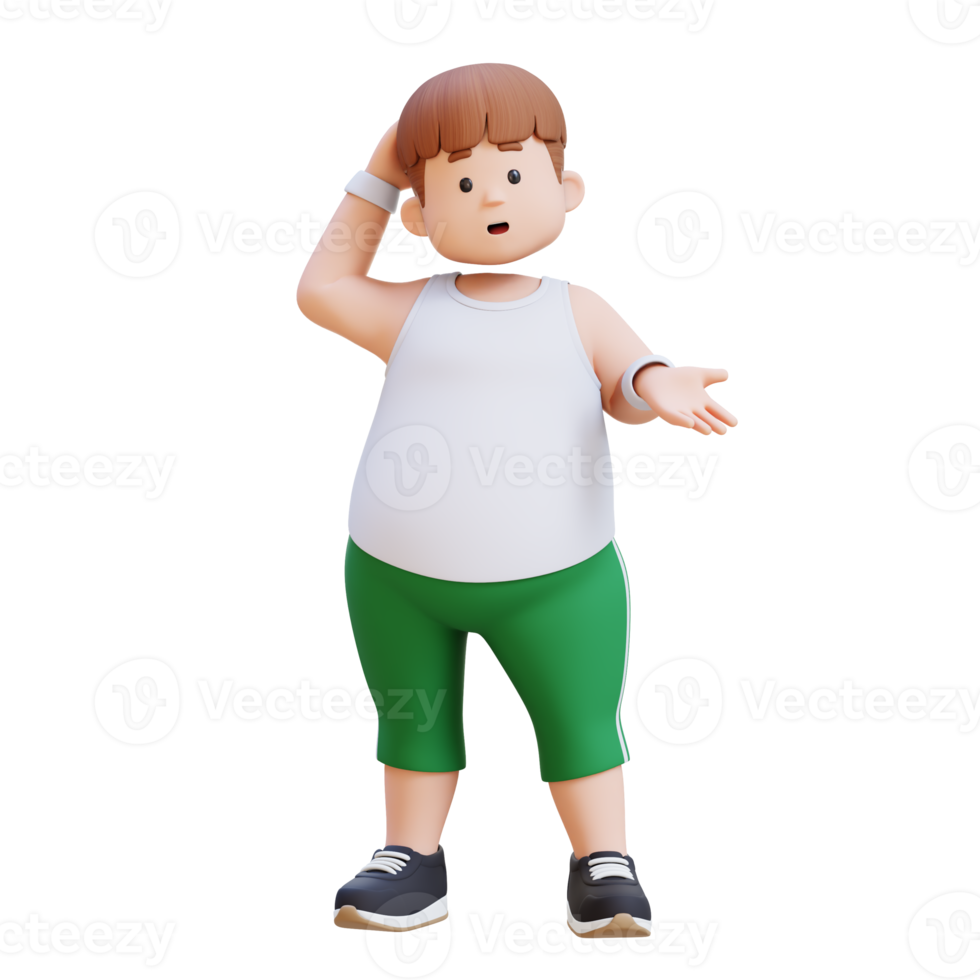 Confused 3D plus size overweight fat man character png