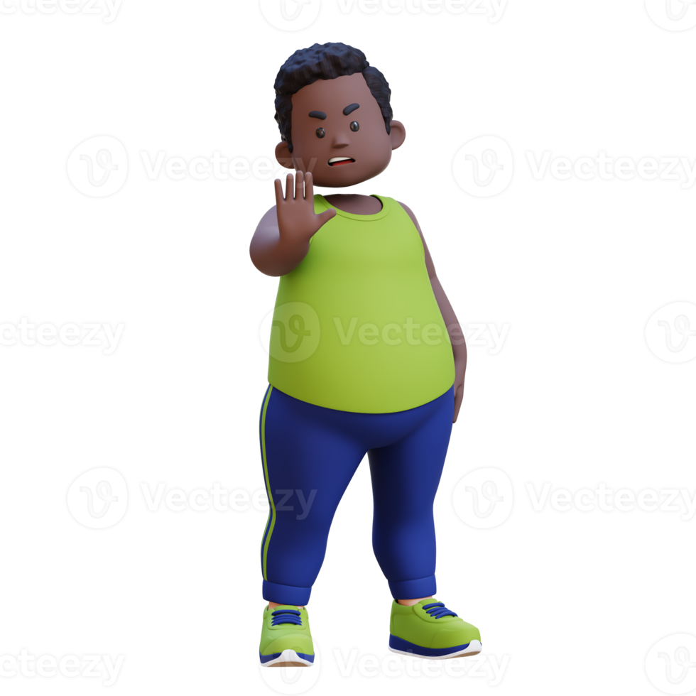 3D plus size overweight obesse african man making a stop gesture Saying No png