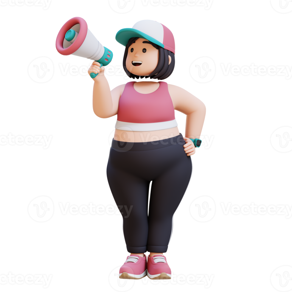 3D plus size overweight girl give announcement with megaphone png