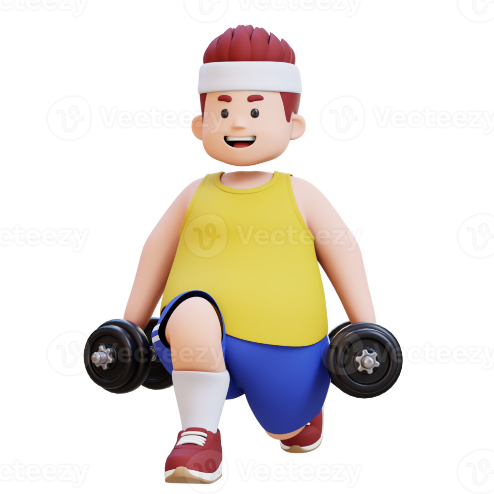 3D Plus Size Overweight big man Dumbbell Squats exercise png