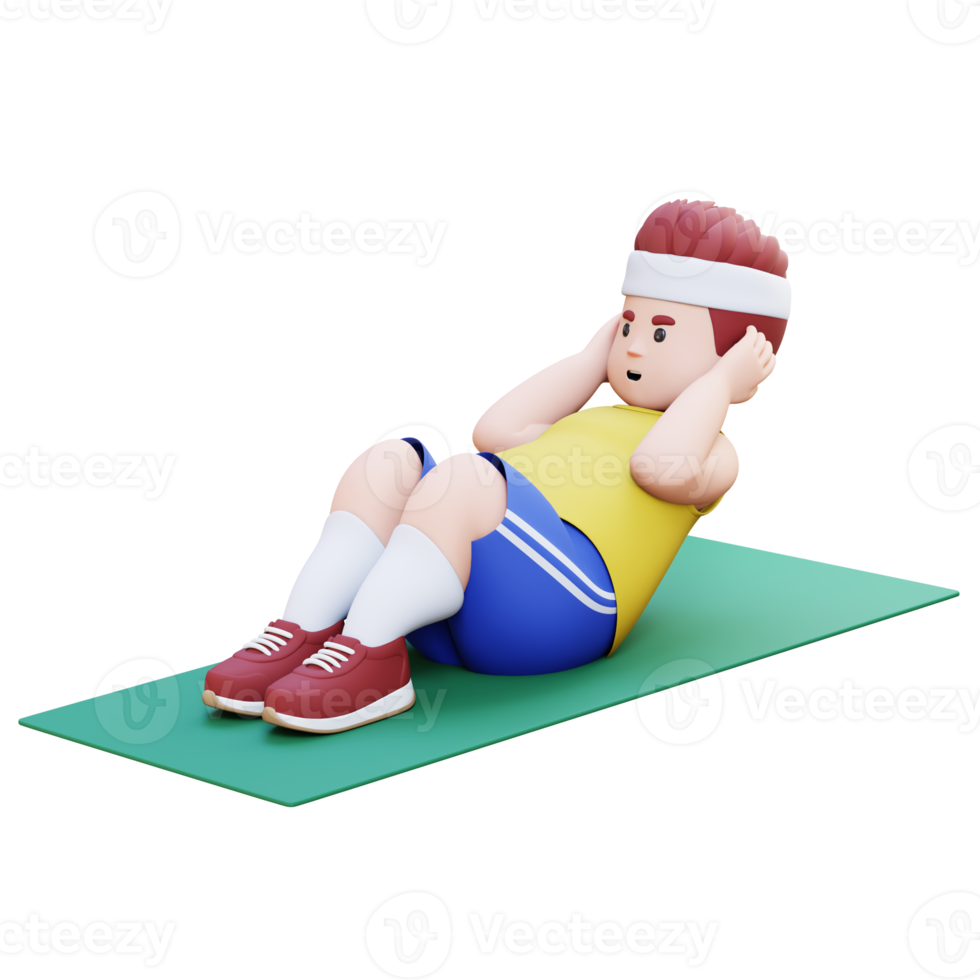 3D Plus Size Overweight big man Doing Sit Ups on a Mat png