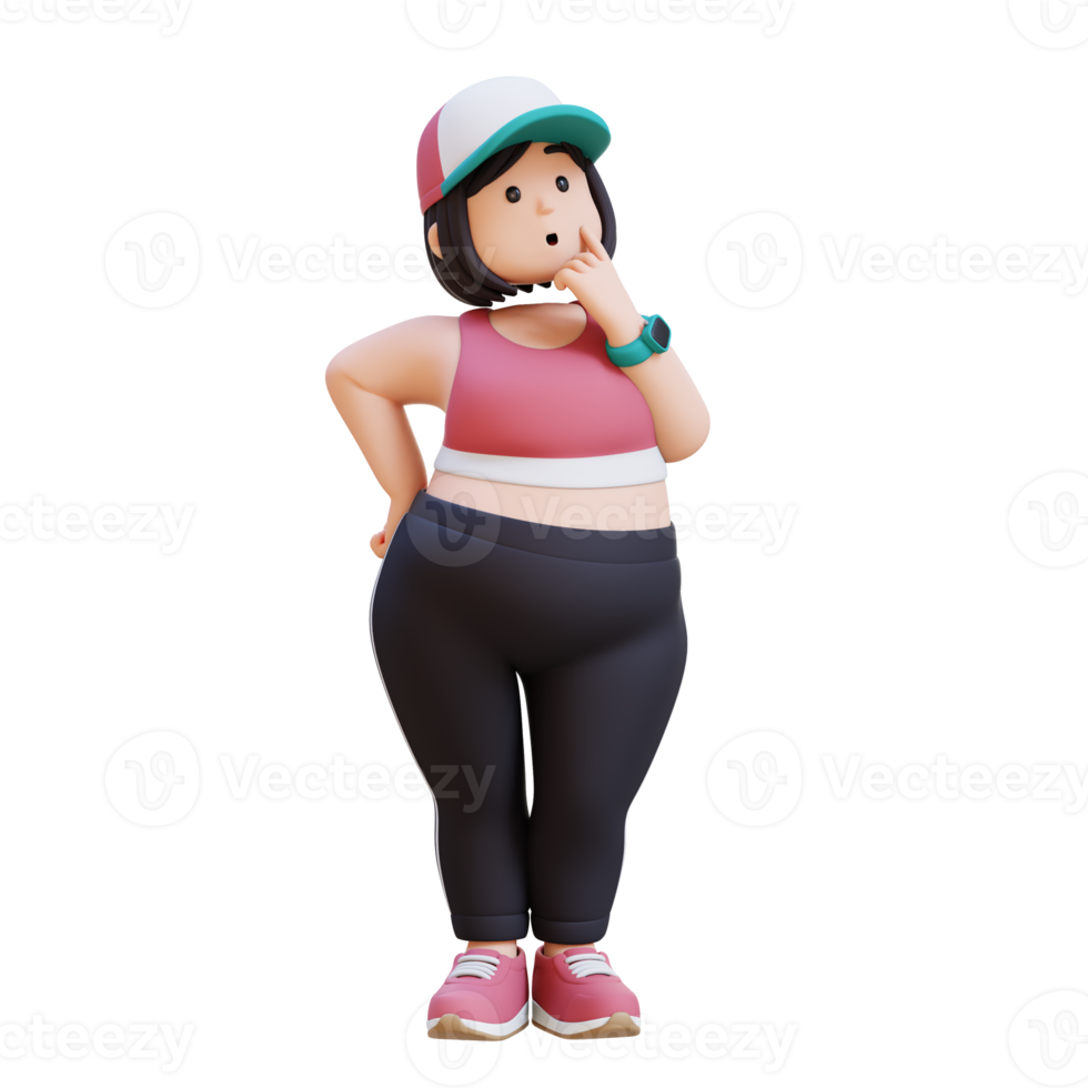 3D plus size overweight girl thoughtfully considering something. png