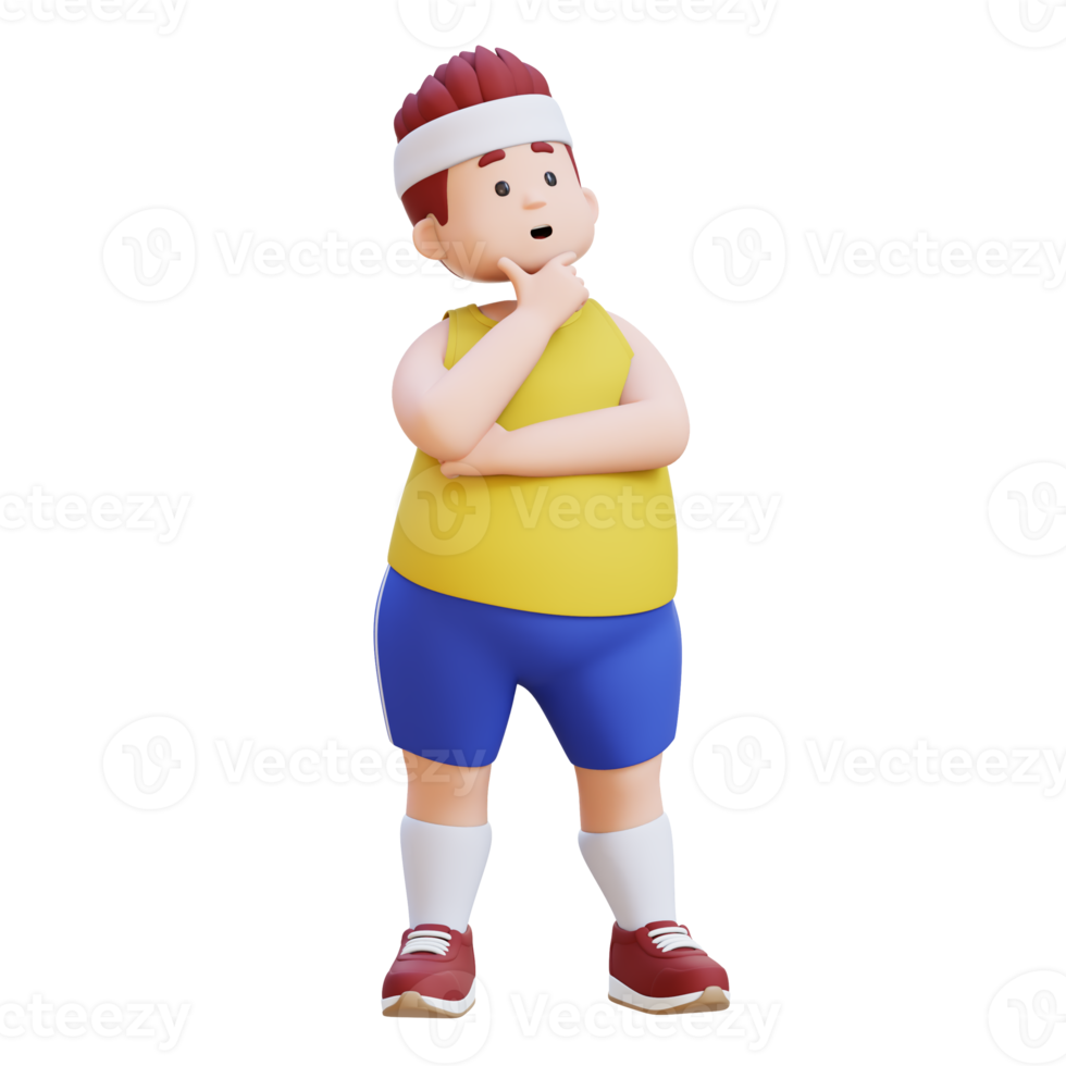 3D plus size overweight fat big man thinking pose png