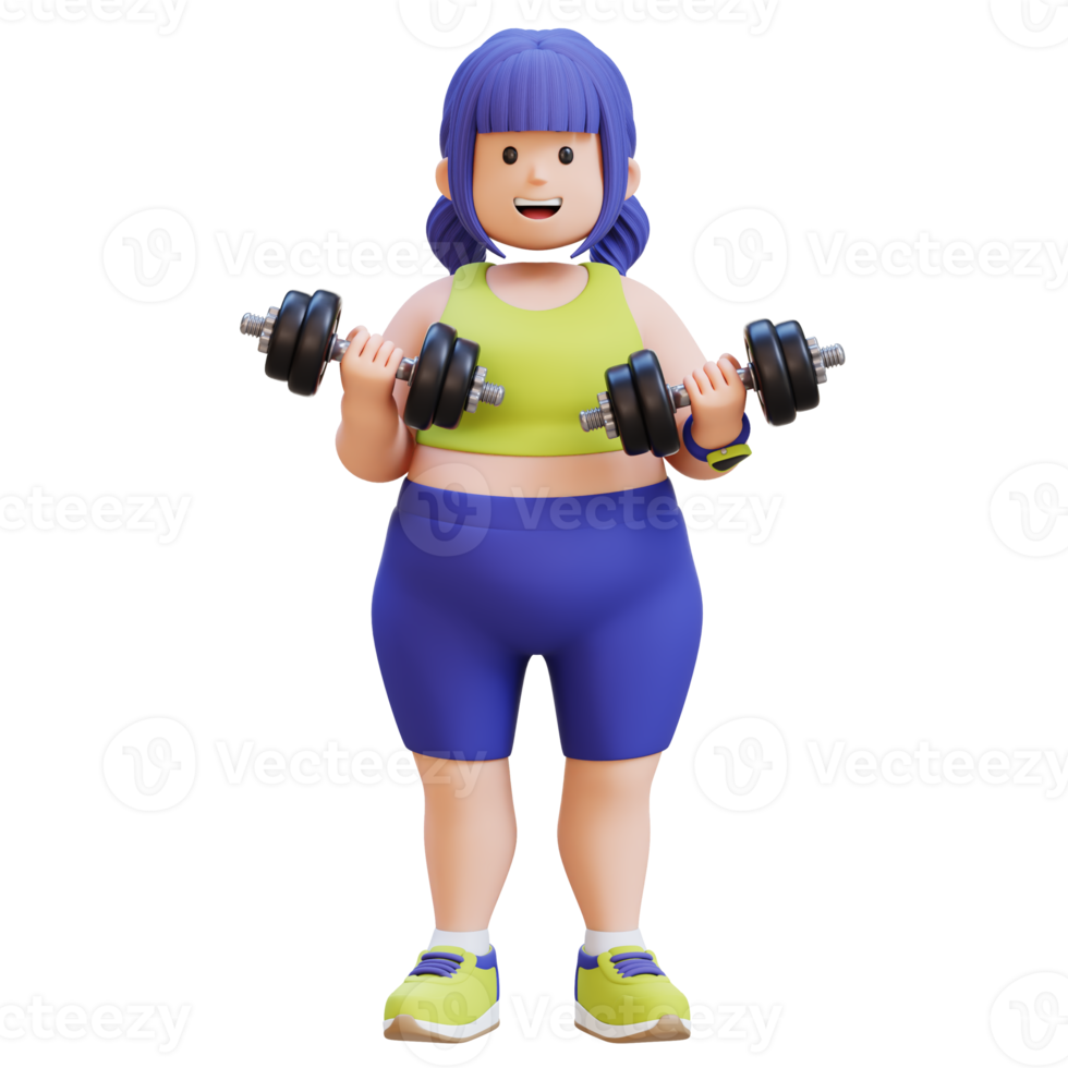 3D render Plus Size Overweight woman bicep Exercising with Dumbbells png