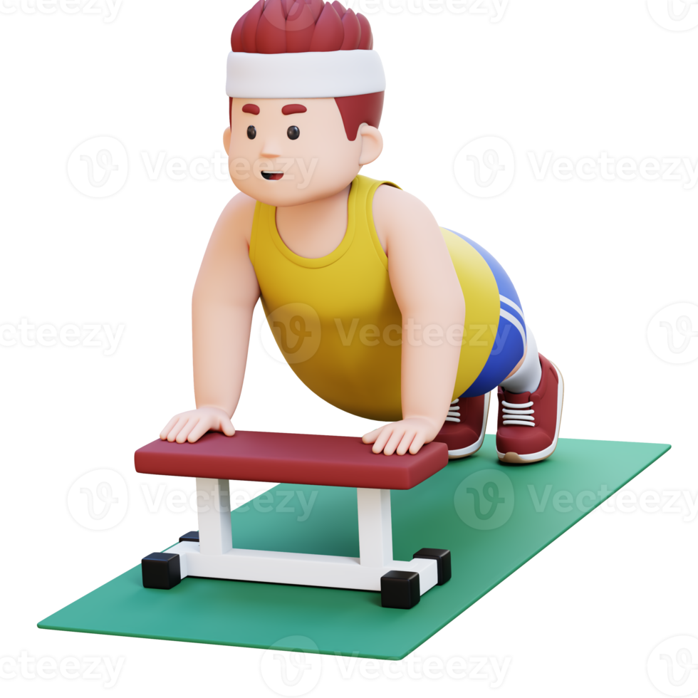 3D Plus Size Overweight big man Doing Incline Push Ups png