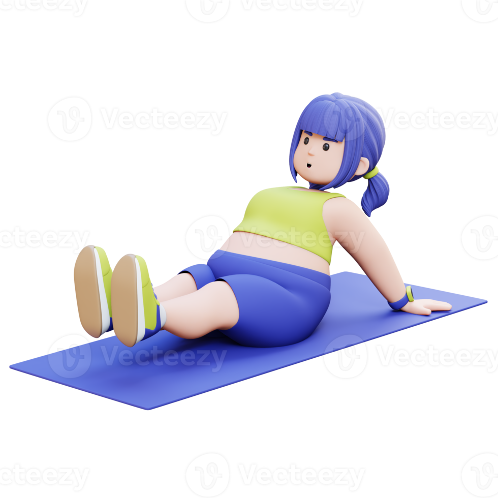 3D render Plus Size Overweight woman workout on a mat png