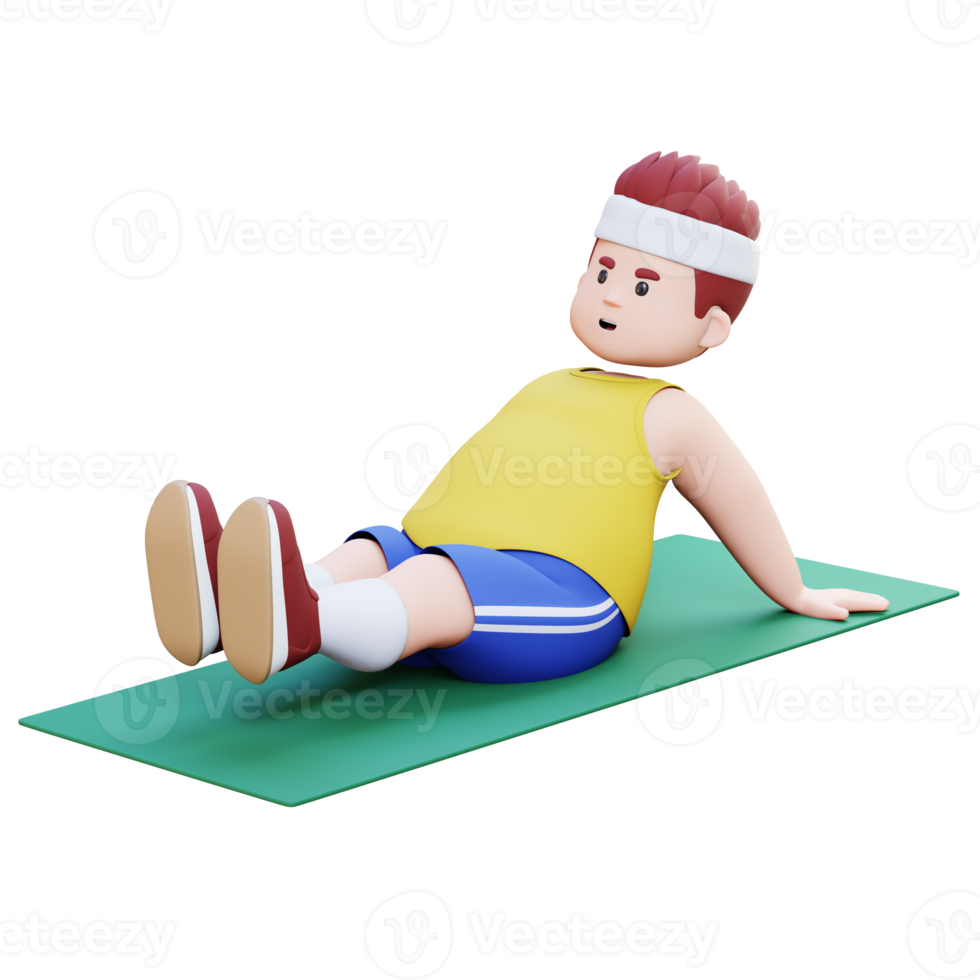 3D Plus Size Overweight big man workout on a mat png