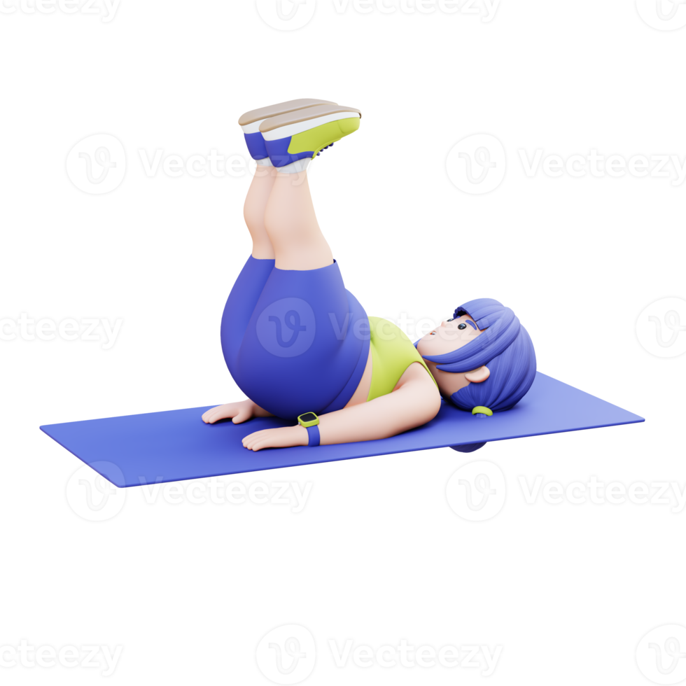 3D render Plus Size Overweight woman Doing Leg Raises on a Mat png