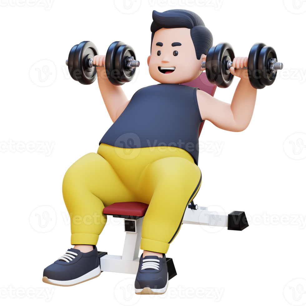 3D Plus Size Overweight obesse man Incline Bench Dumbbell Chest Press Exercise png
