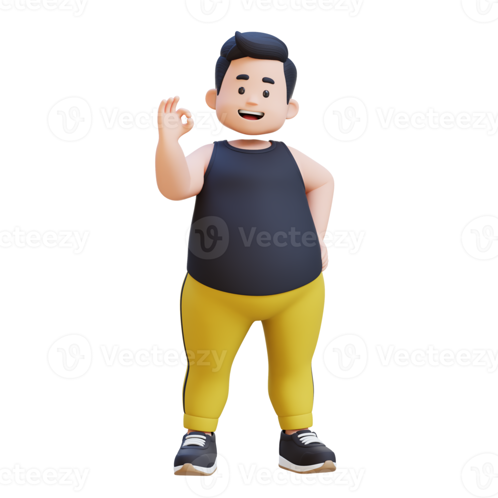 3D plus size overweight obesse man giving ok hand sign png
