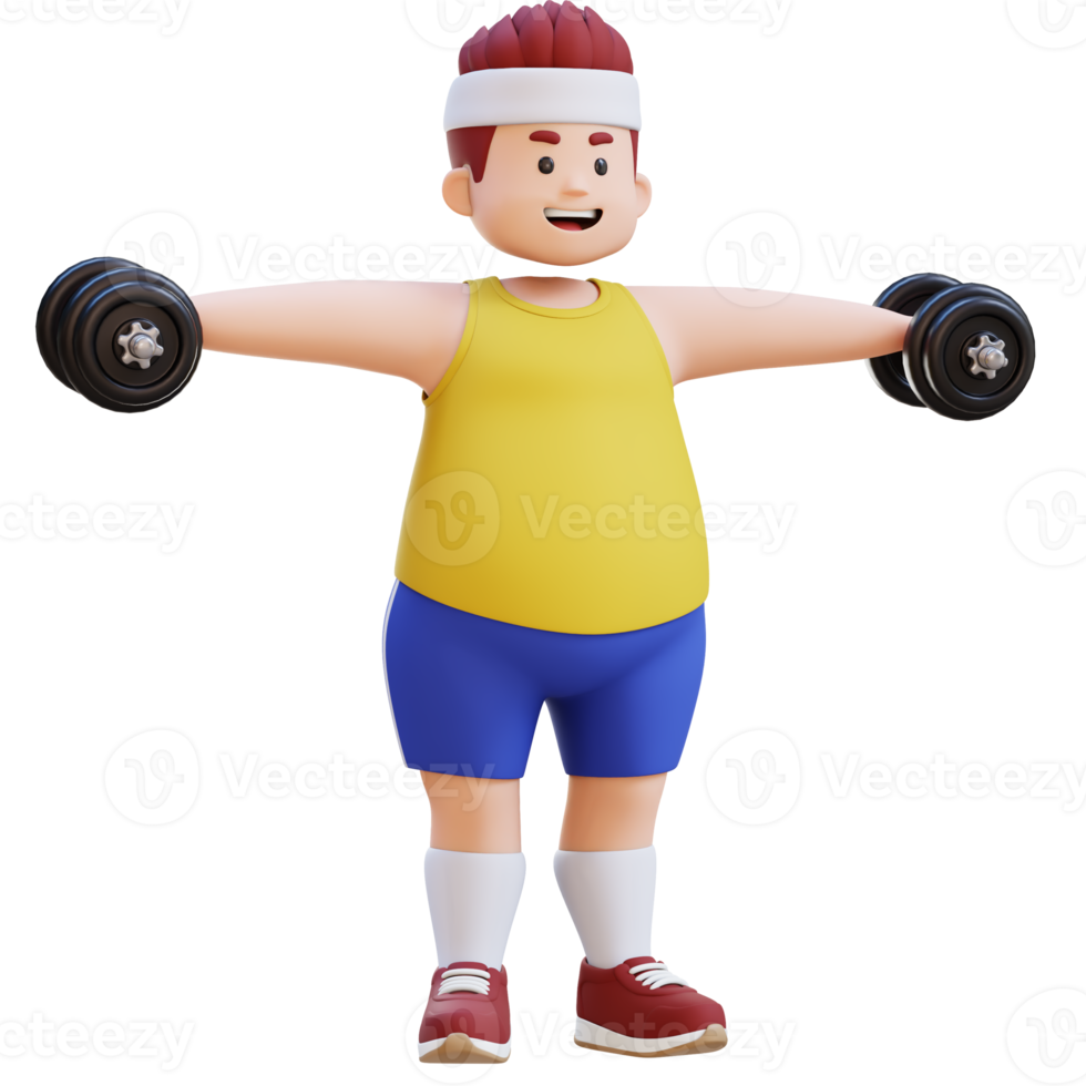 3D Plus Size Overweight big man in Dumbbell Lateral Raise png
