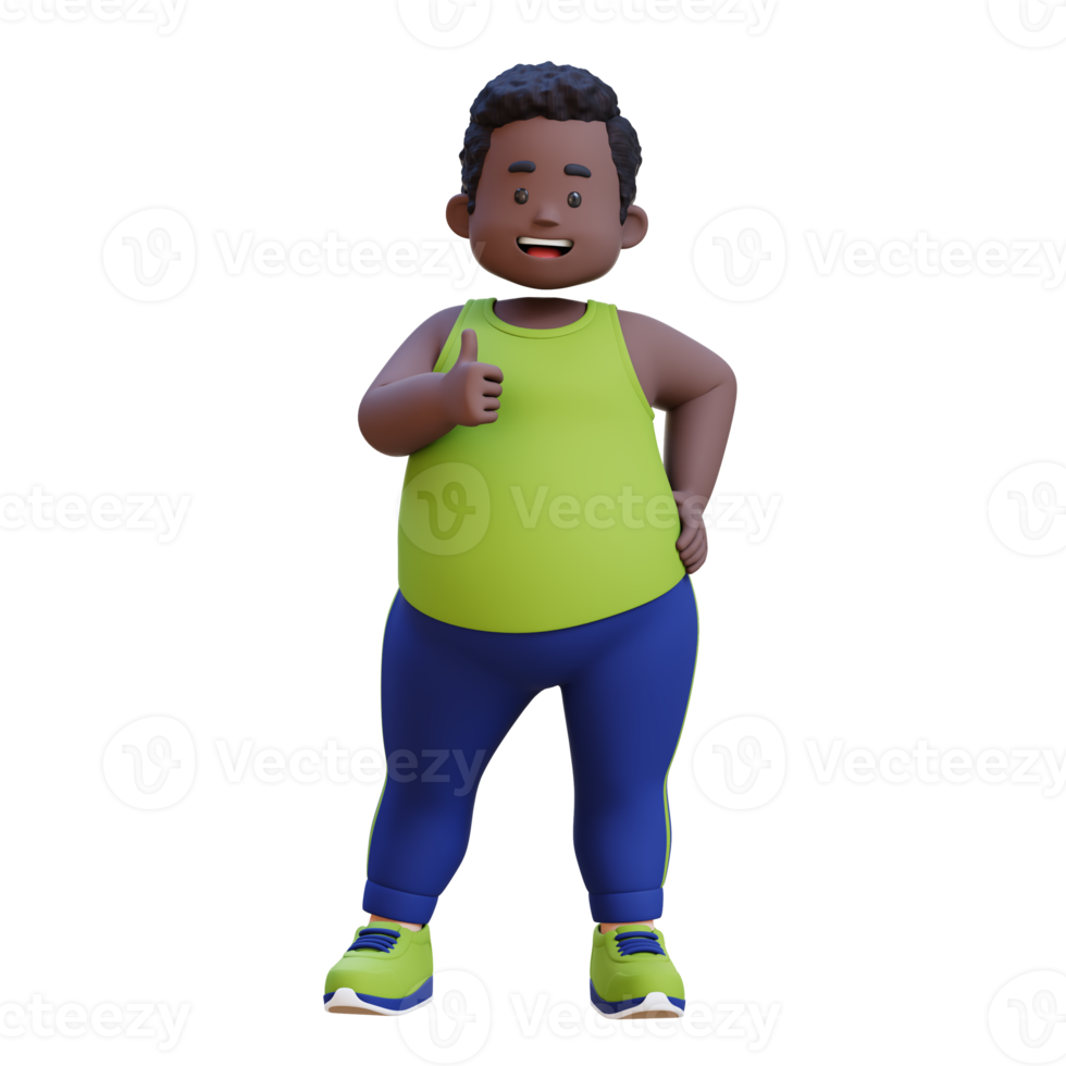 3D plus size overweight obesse african man giving a thumbs up png