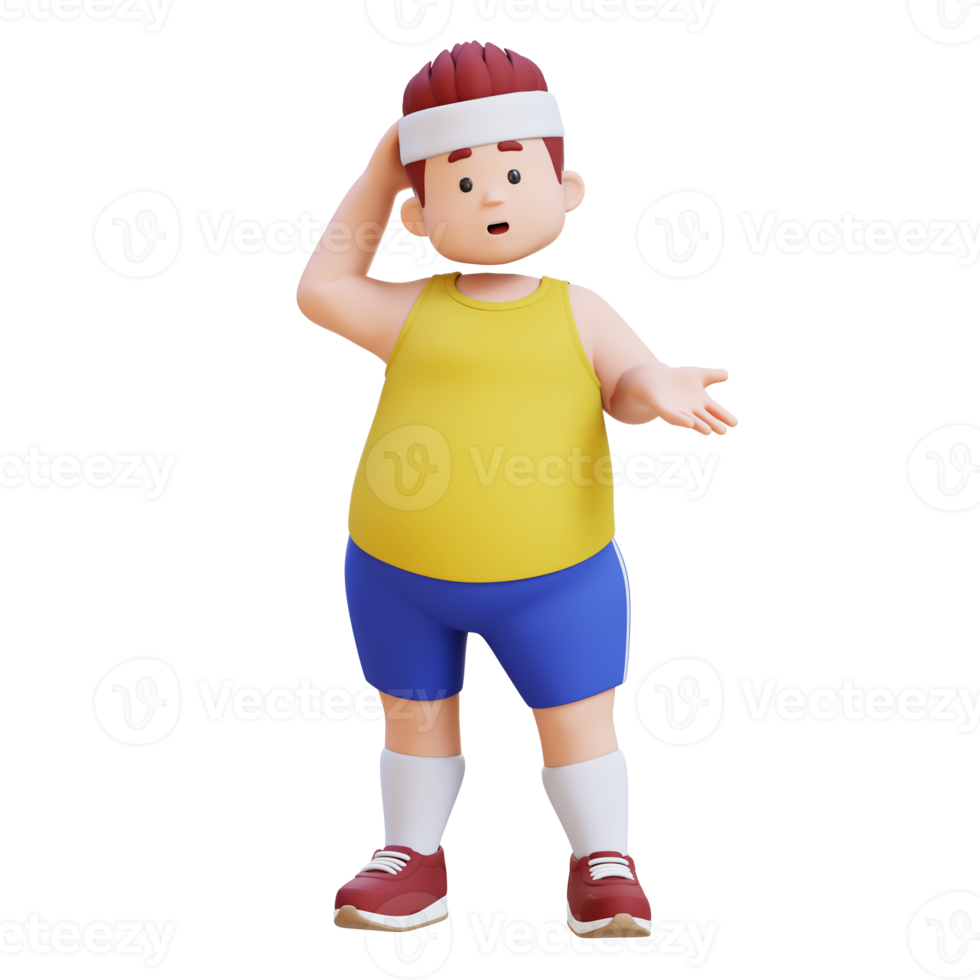 Confused 3D plus size overweight fat big man png