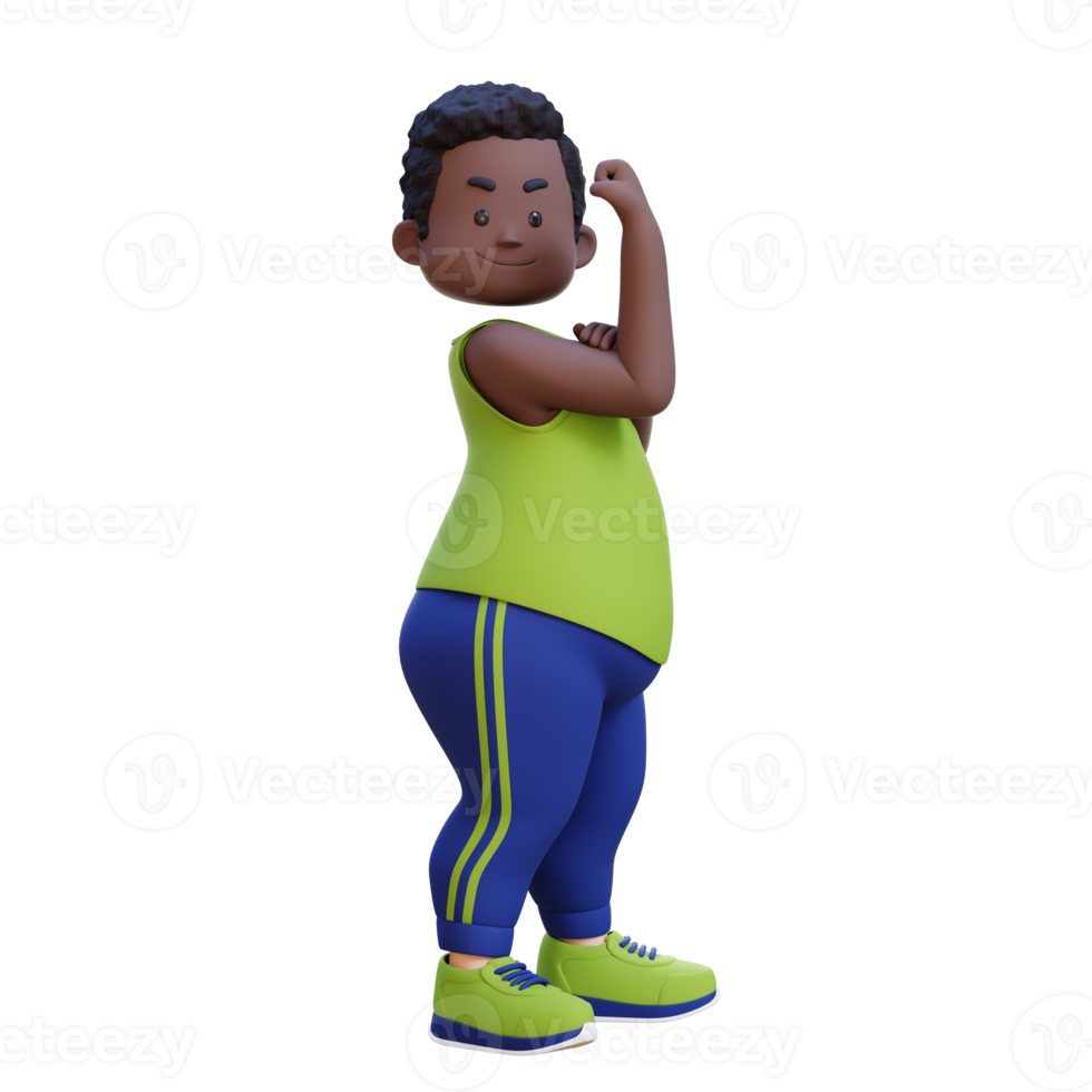3D plus size overweight obesse african man Flexing his Biceps png