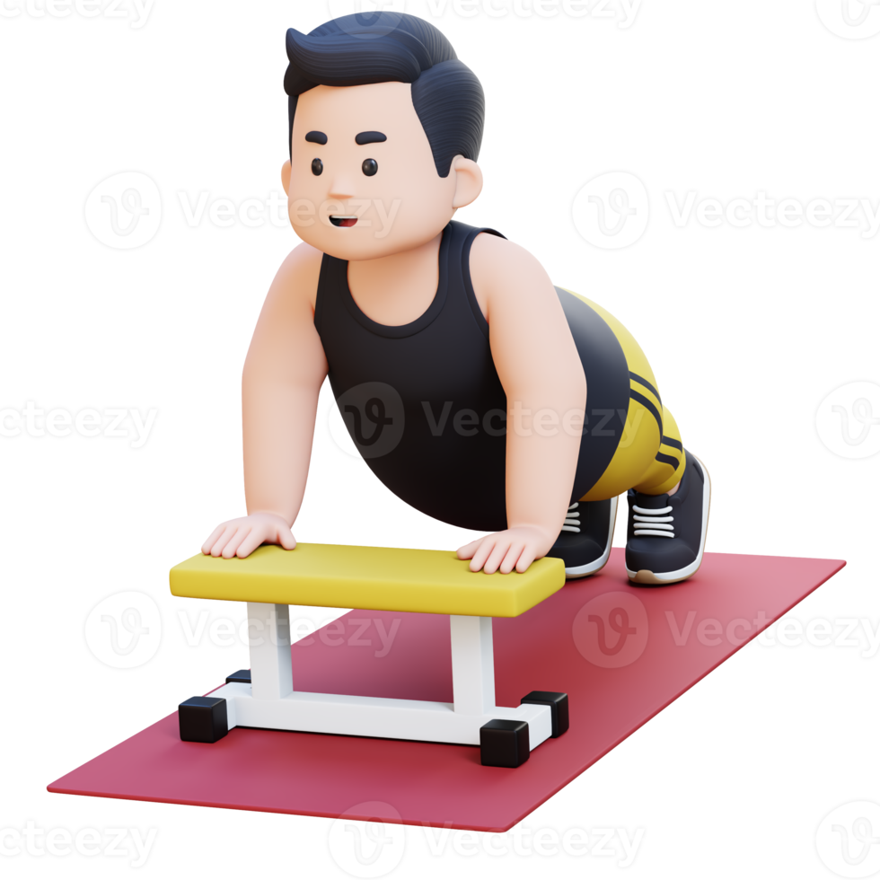 3D Plus Size Overweight obesse man Doing Incline Push Ups png