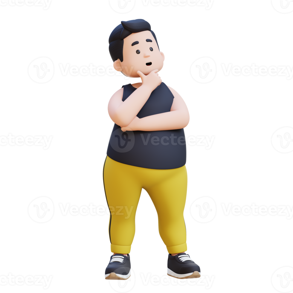 3D plus size overweight obesse man thinking pose png