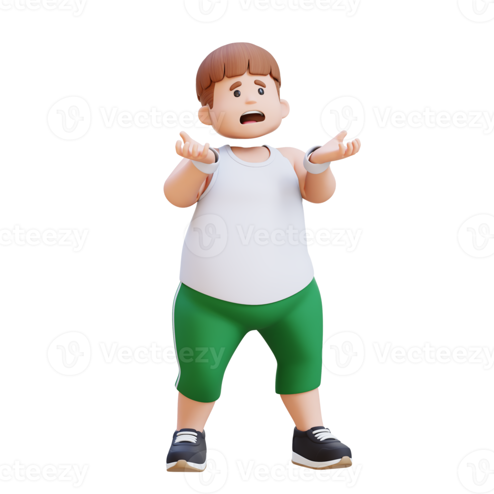 stressed 3D plus size overweight man character png