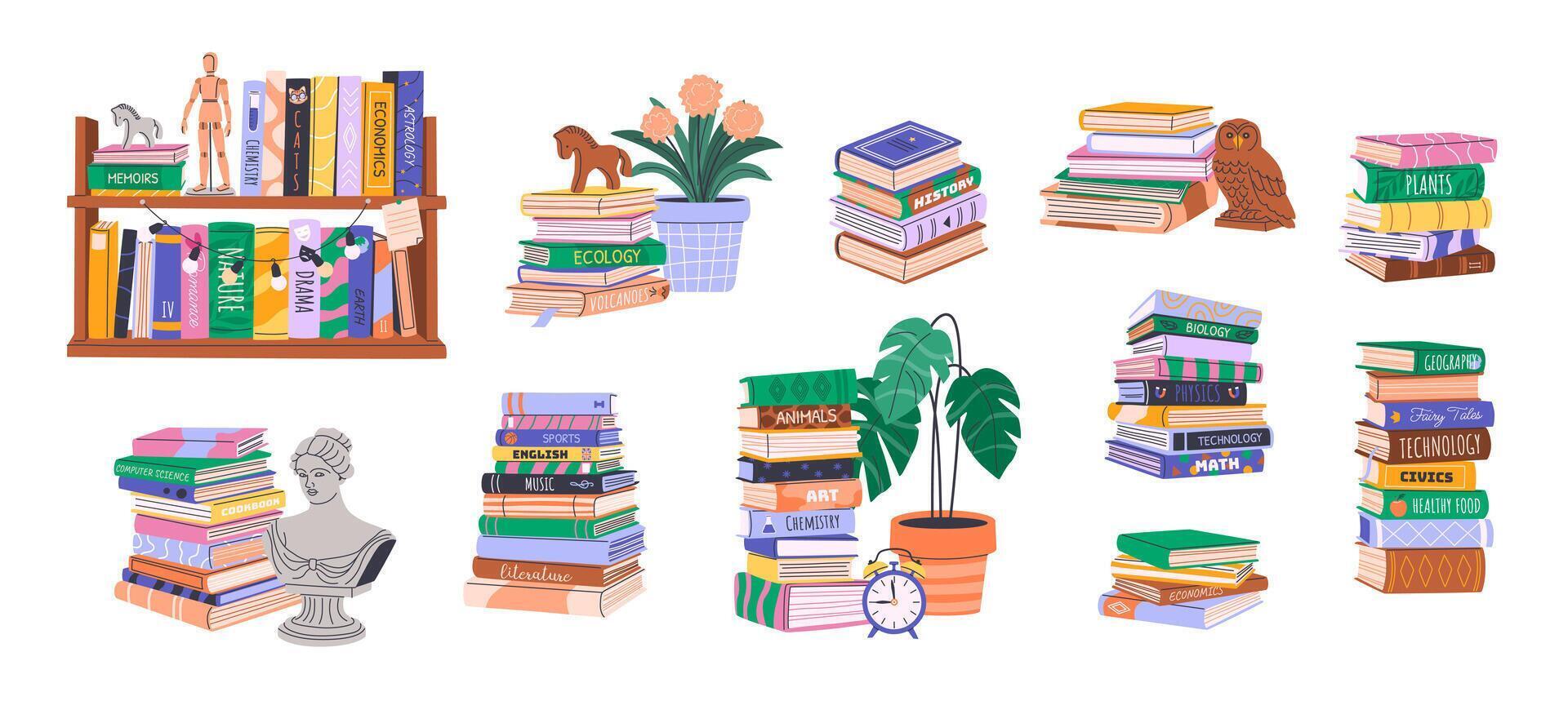 colorful books and decorative items vector