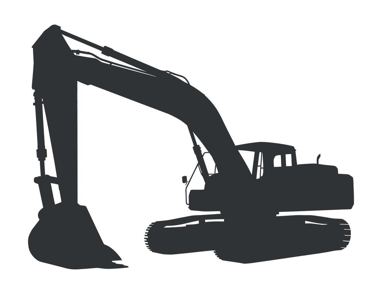 Silhouette of a Large Excavator with Arm and Bucket Simple black silhouette large excavator excavator construction heavy equipment silhouette machine digger earthmoving industrial vector