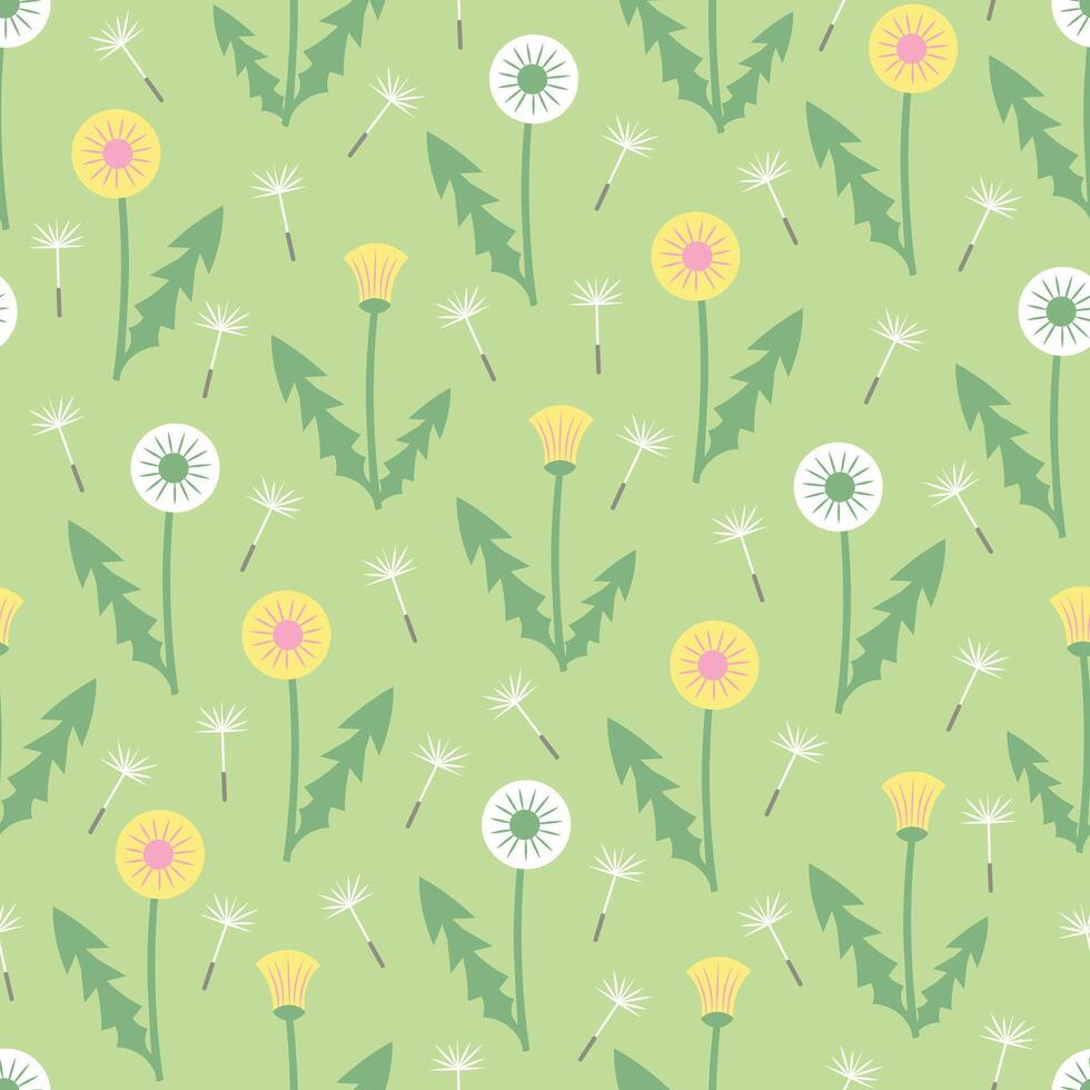 Dandelion flowers seamless pattern. Illustration for printing, backgrounds, covers and packaging. Image can be used for greeting cards, posters and textile. Isolated on white background. vector