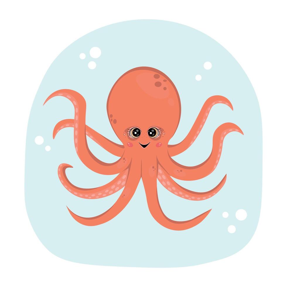 cute octopus, Illustration for printing, backgrounds, covers and packaging. Image can be used for greeting cards, posters, stickers and textile. Isolated on white background. vector