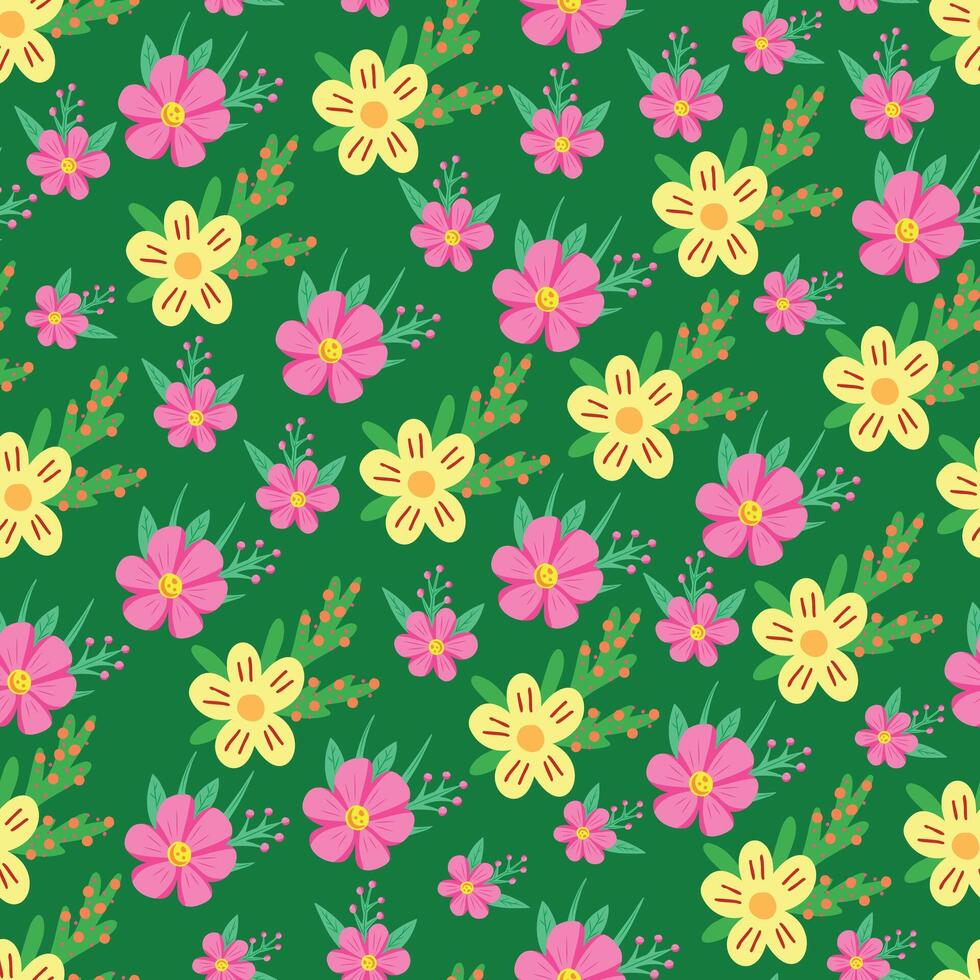 flower meadow, green floral seamless pattern. Illustration for printing, backgrounds, covers and packaging. Image can be used for greeting cards, posters, stickers and textile vector