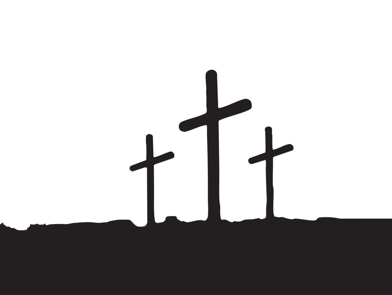 Three Christian Crosses on Hill Silhouette Isolated on White Background vector