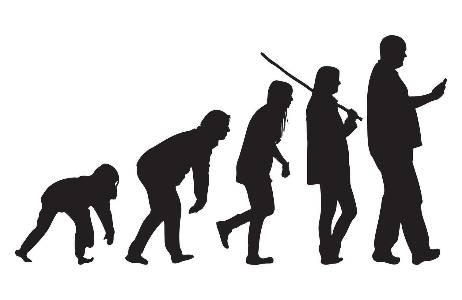 Human Evolution Silhouette Progression Ending with Modern Man Using Smartphone vector