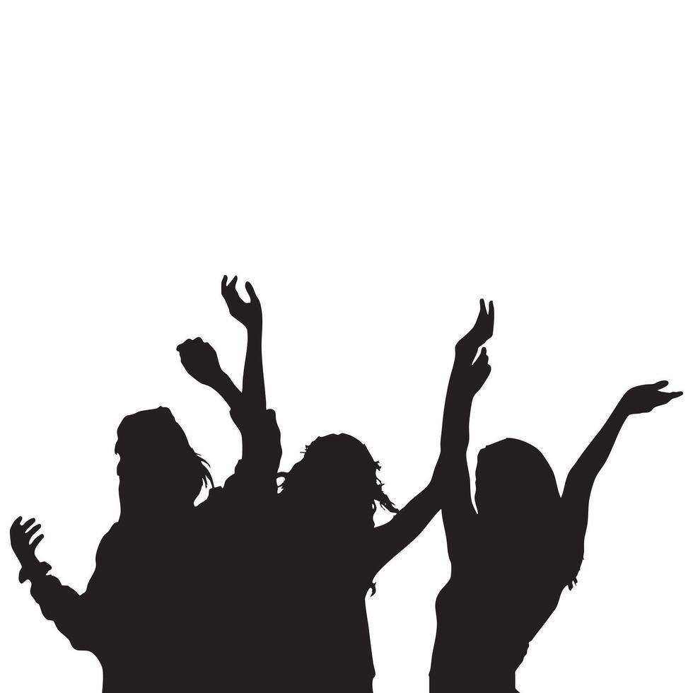 Silhouette of Three Women Dancing with Raised Arms on White Background vector