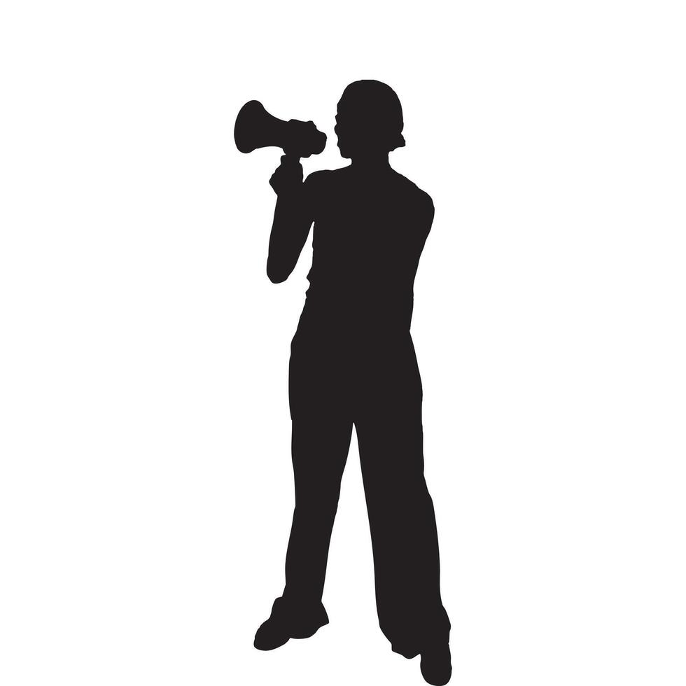 Silhouette of Person Using Megaphone for Announcement or Protest vector