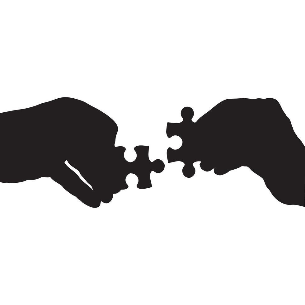 Two Hands Connecting Puzzle Pieces Silhouette Isolated on White Background vector