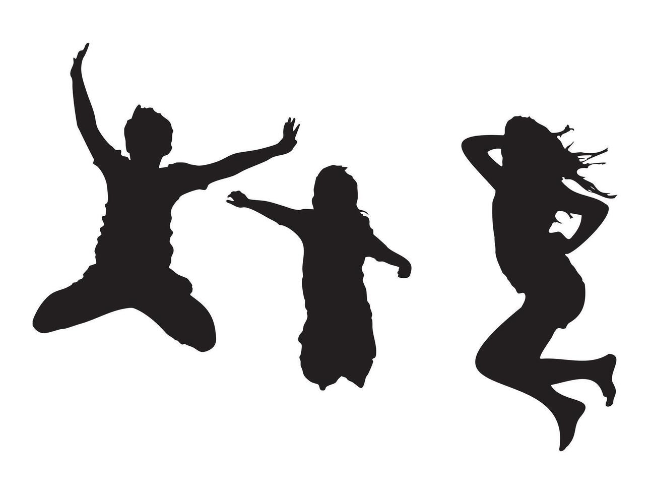 Silhouette of Three People Jumping in Air Isolated on White Background vector