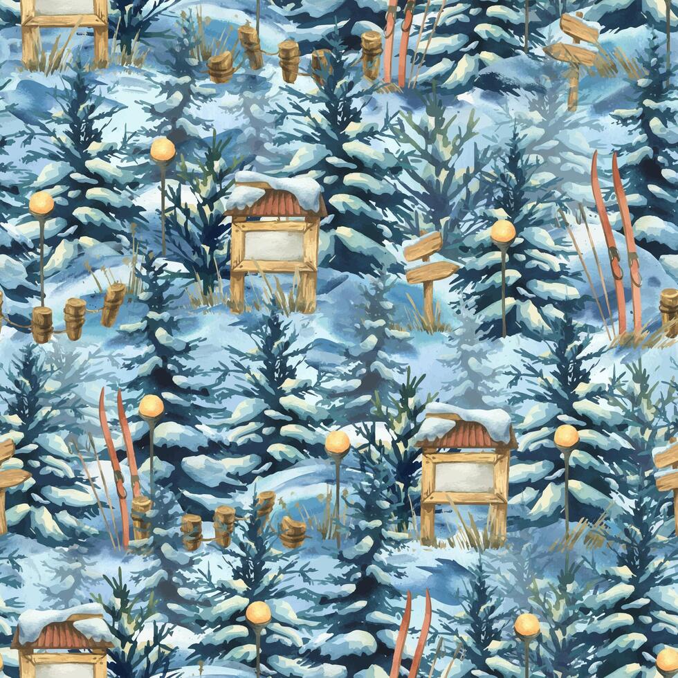Winter forest with snow and signs vector