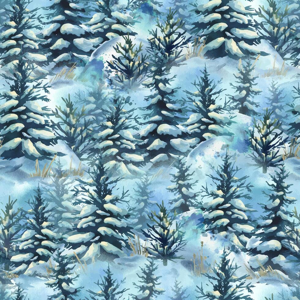 Snowy forest landscape with pine trees vector