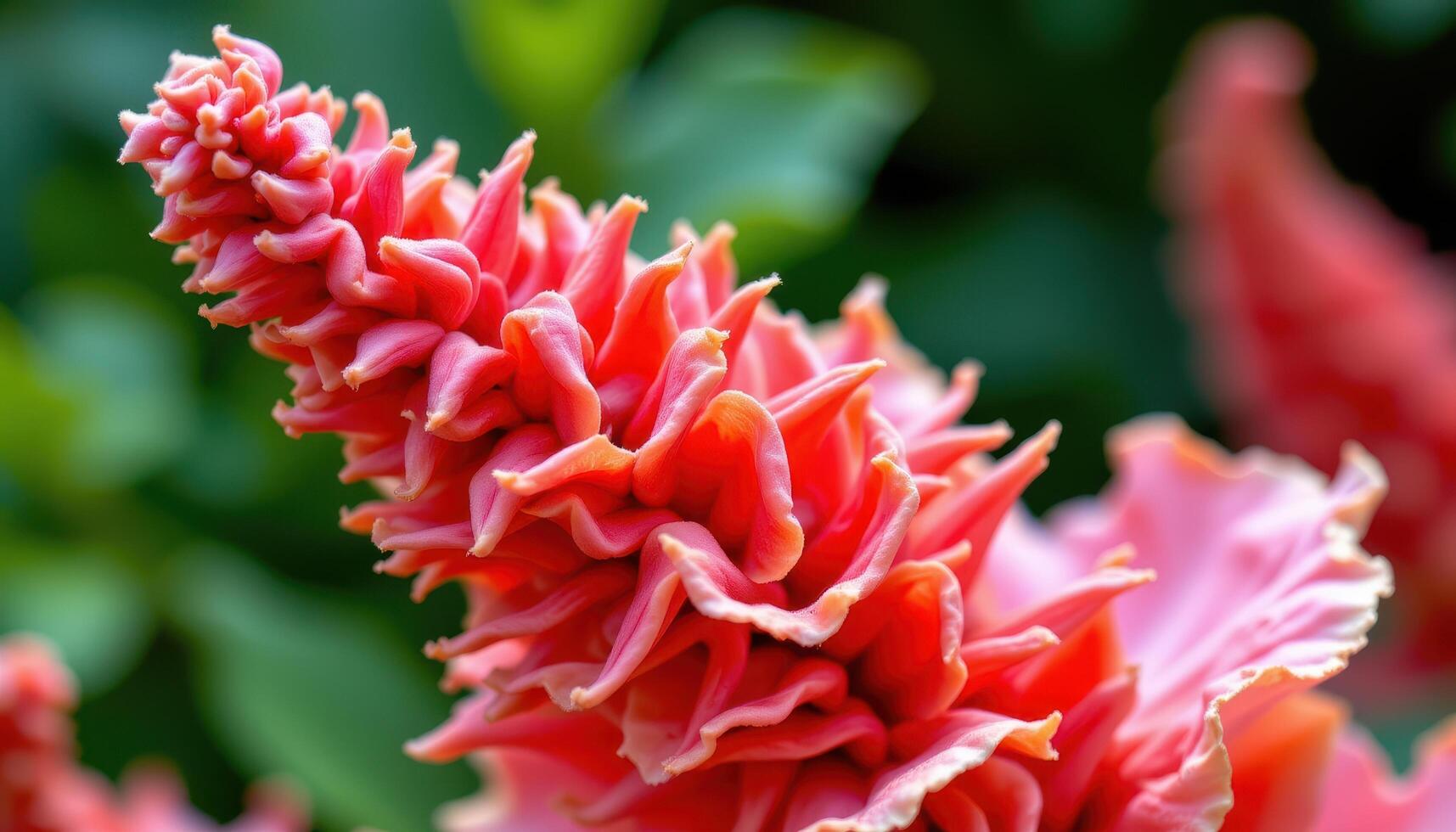 close up view of a celosia plume with fiery texture and sculptural forms. photo