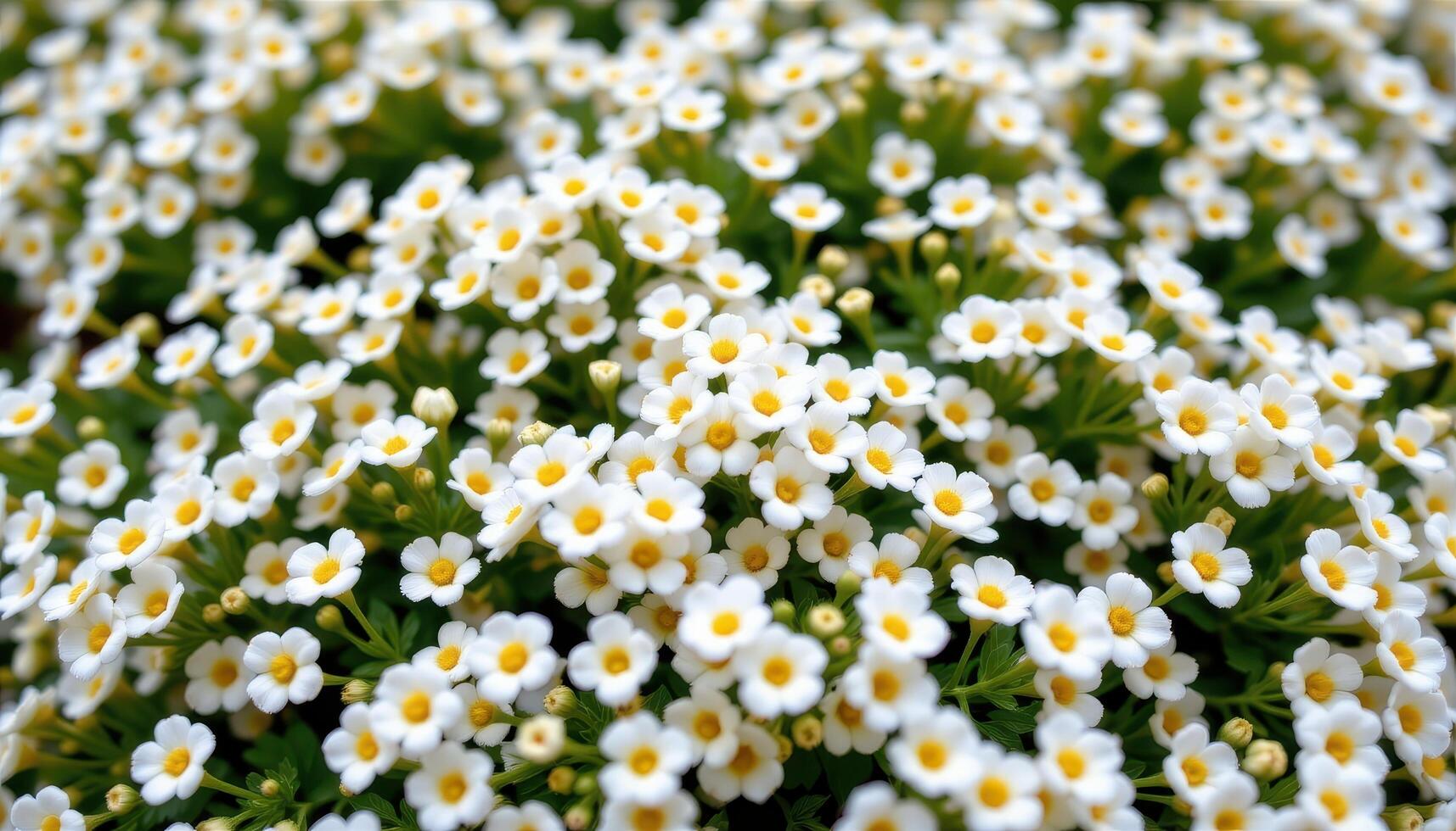 close up view of a bright white alyssum flower bed blending into a floral cloud. photo
