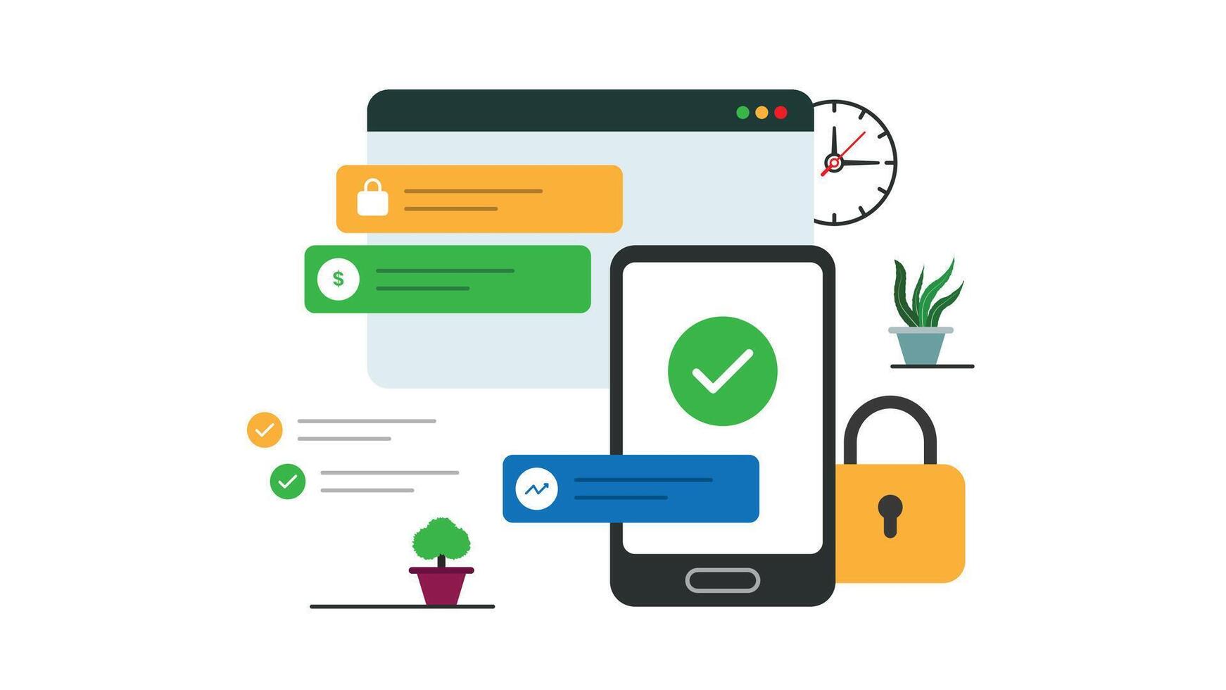Verification and secure web concept representation minimalist flat illustration vector