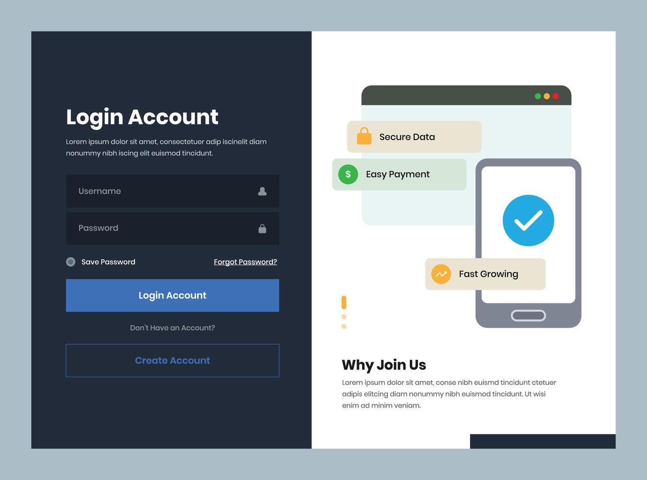 Minimalist user form for login page interface design with illustration vector