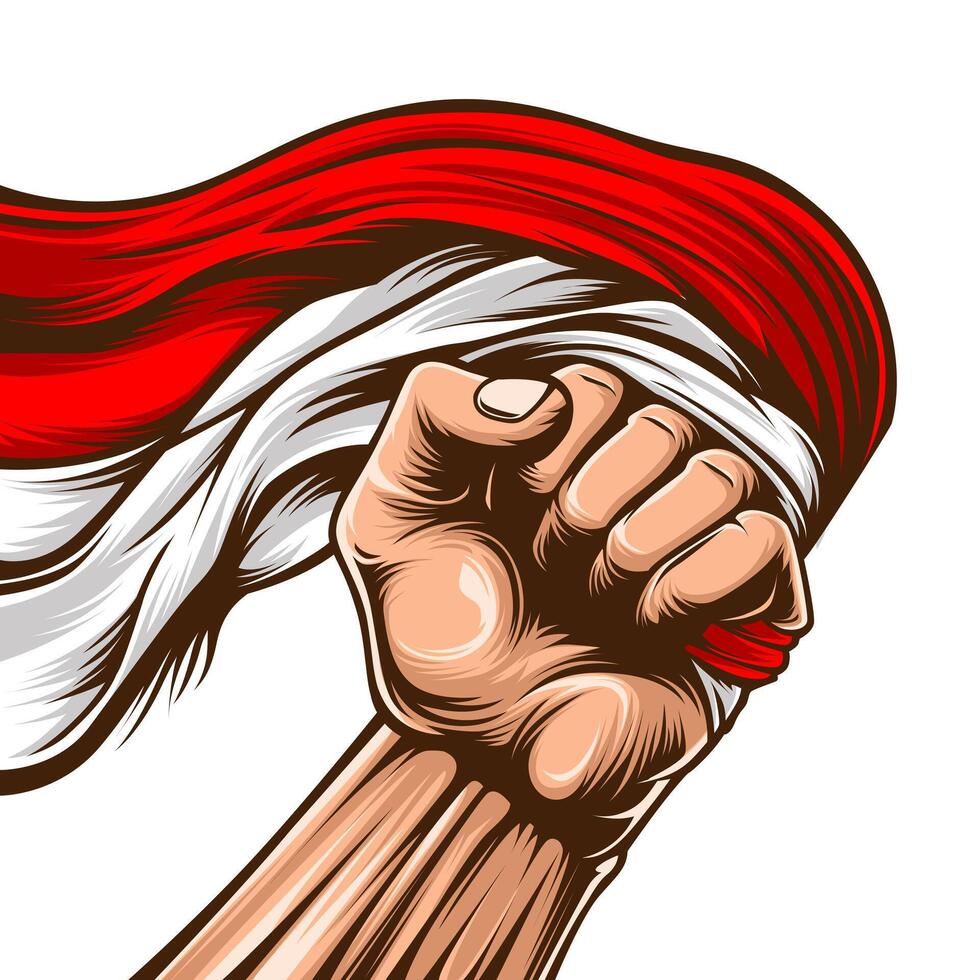 Indonesia Flag with Raised Fist for Independence Day vector