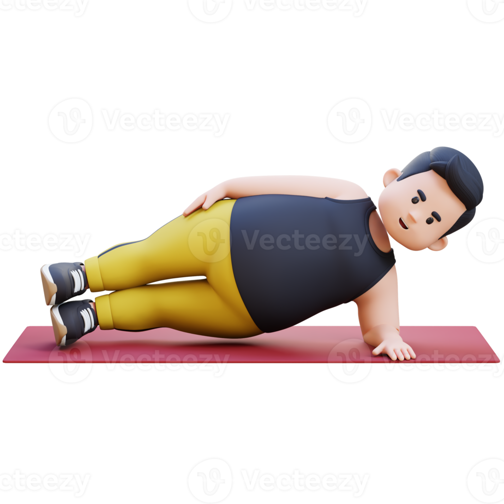 3D Plus Size Overweight obesse man Doing Side Plank Exercise on Mat png
