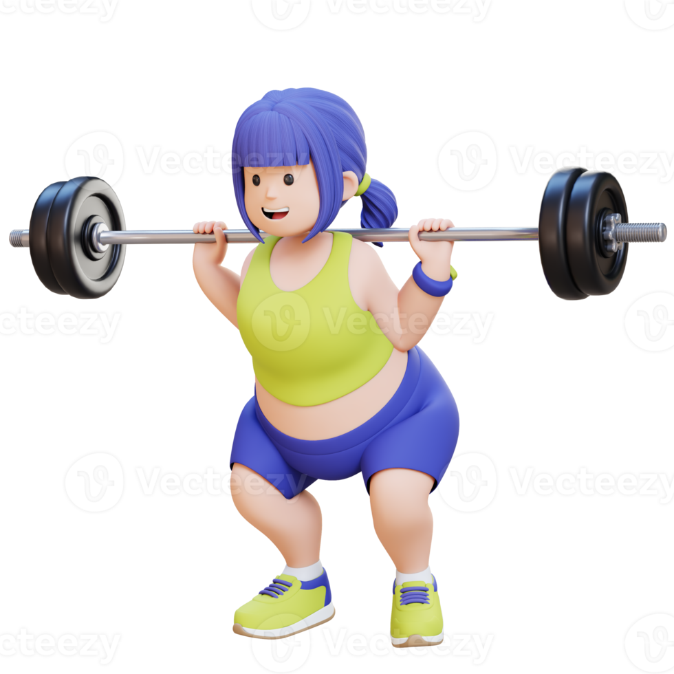 3D Plus Size Overweight woman doing Barbell Squat png