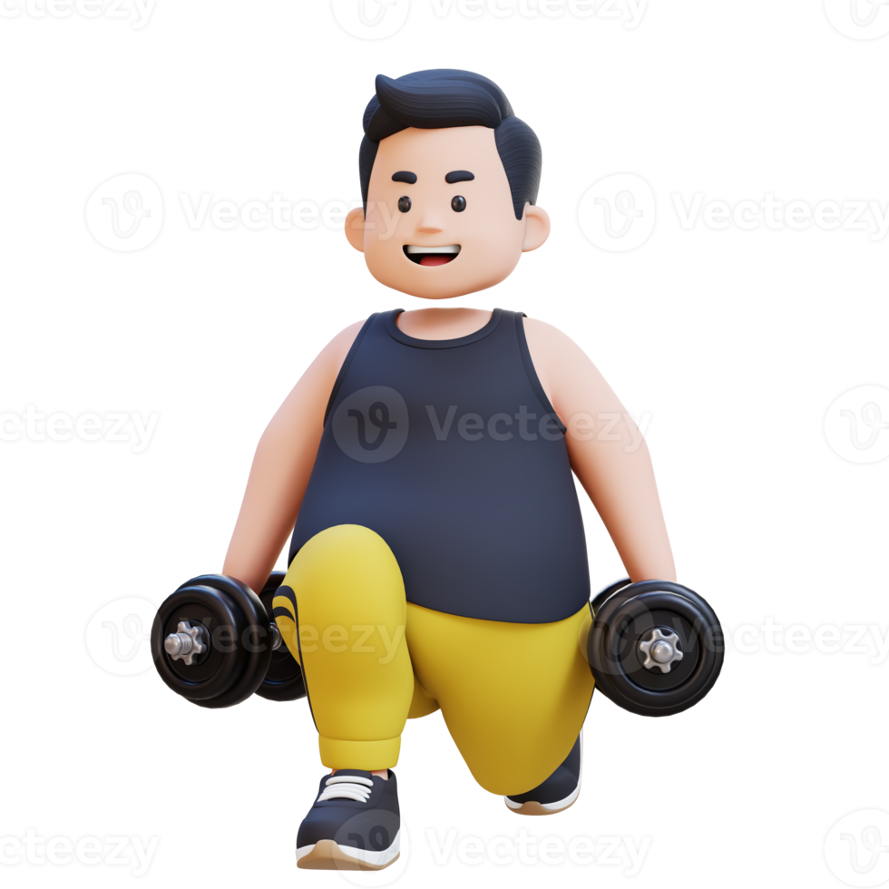 3D Plus Size Overweight obesse man Dumbbell Squats exercise png