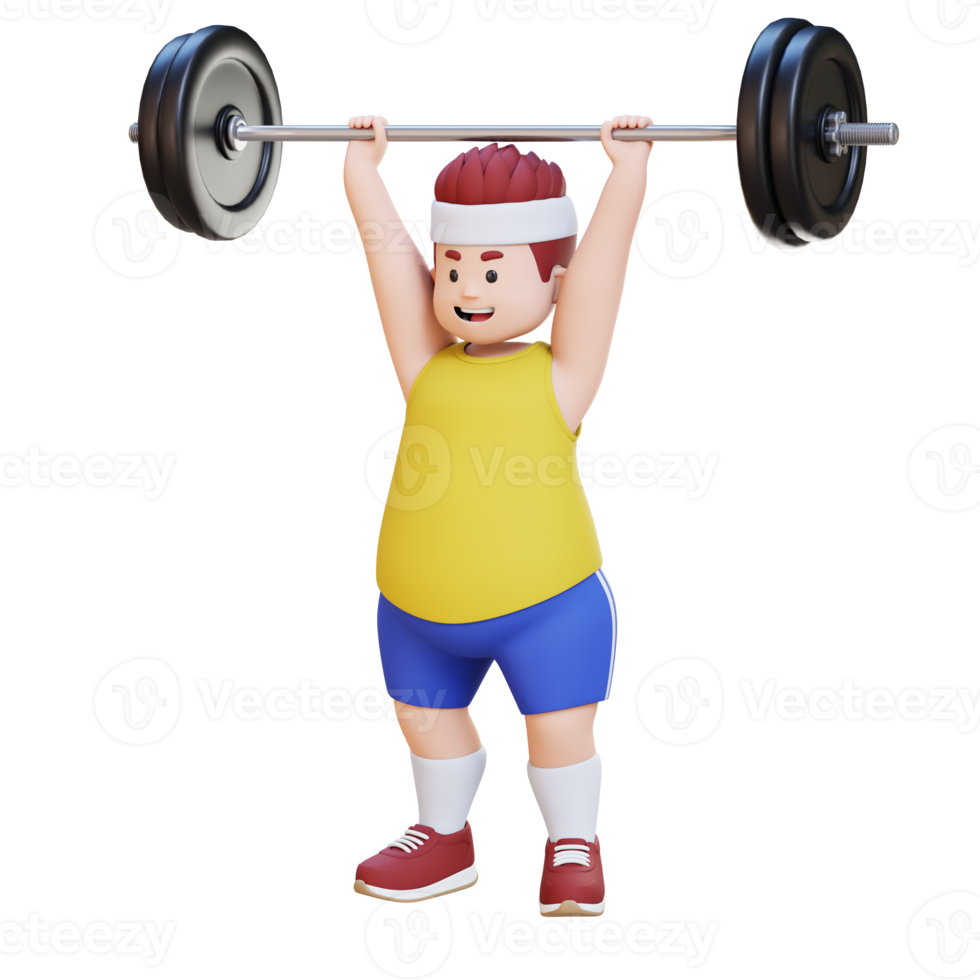 3D Plus Size Overweight big man doing Overhead Press png