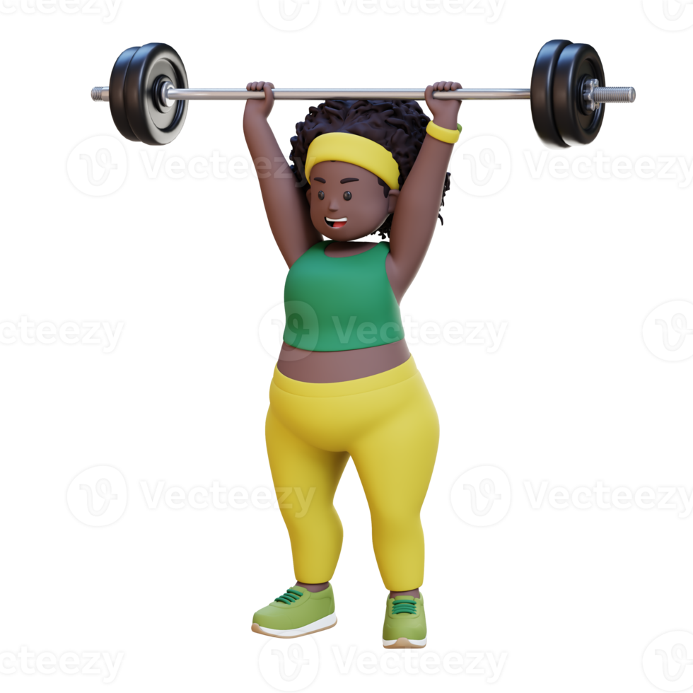 3D Plus Size Overweight african woman doing Overhead Press png