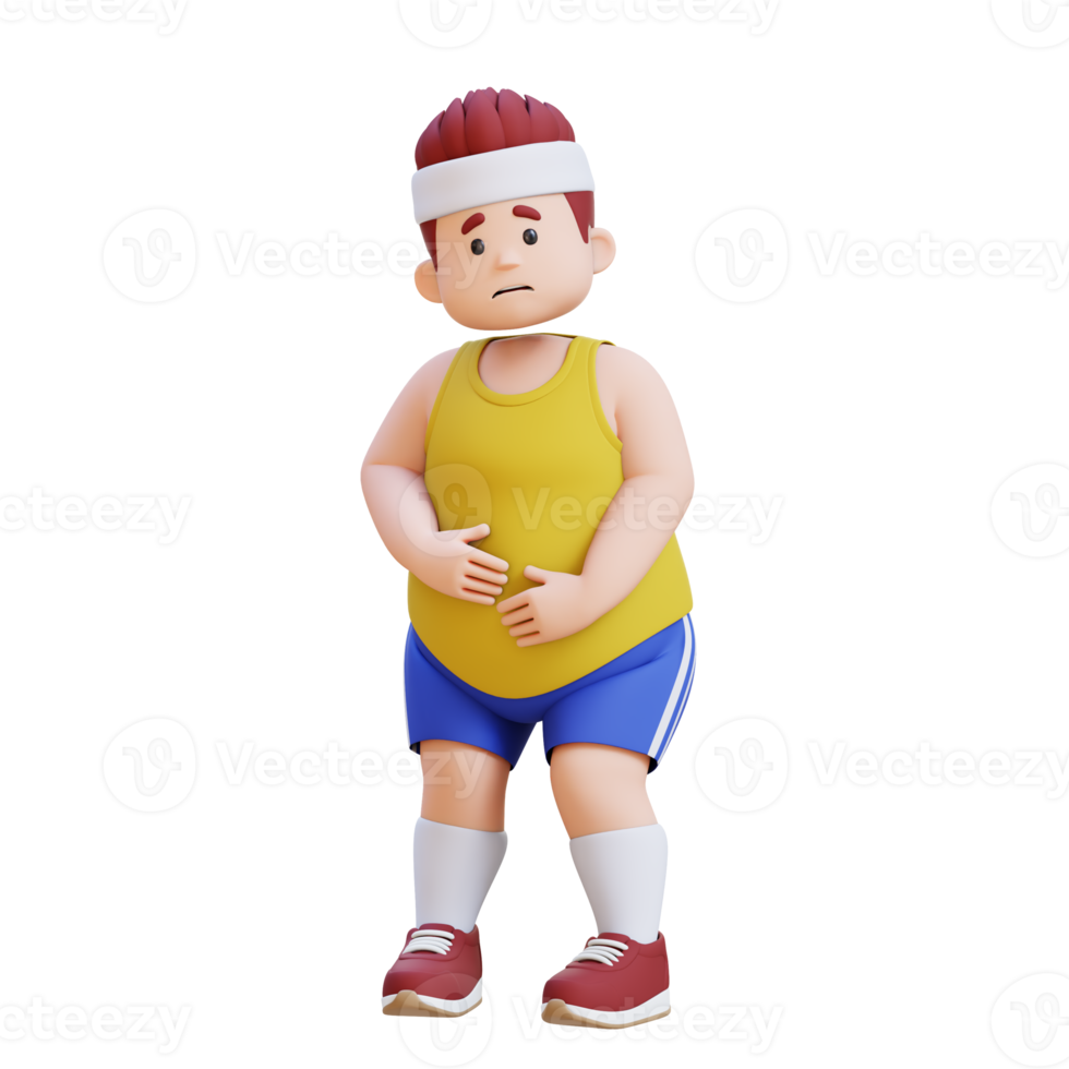 3D plus size overweight big man in Stomach Ache png