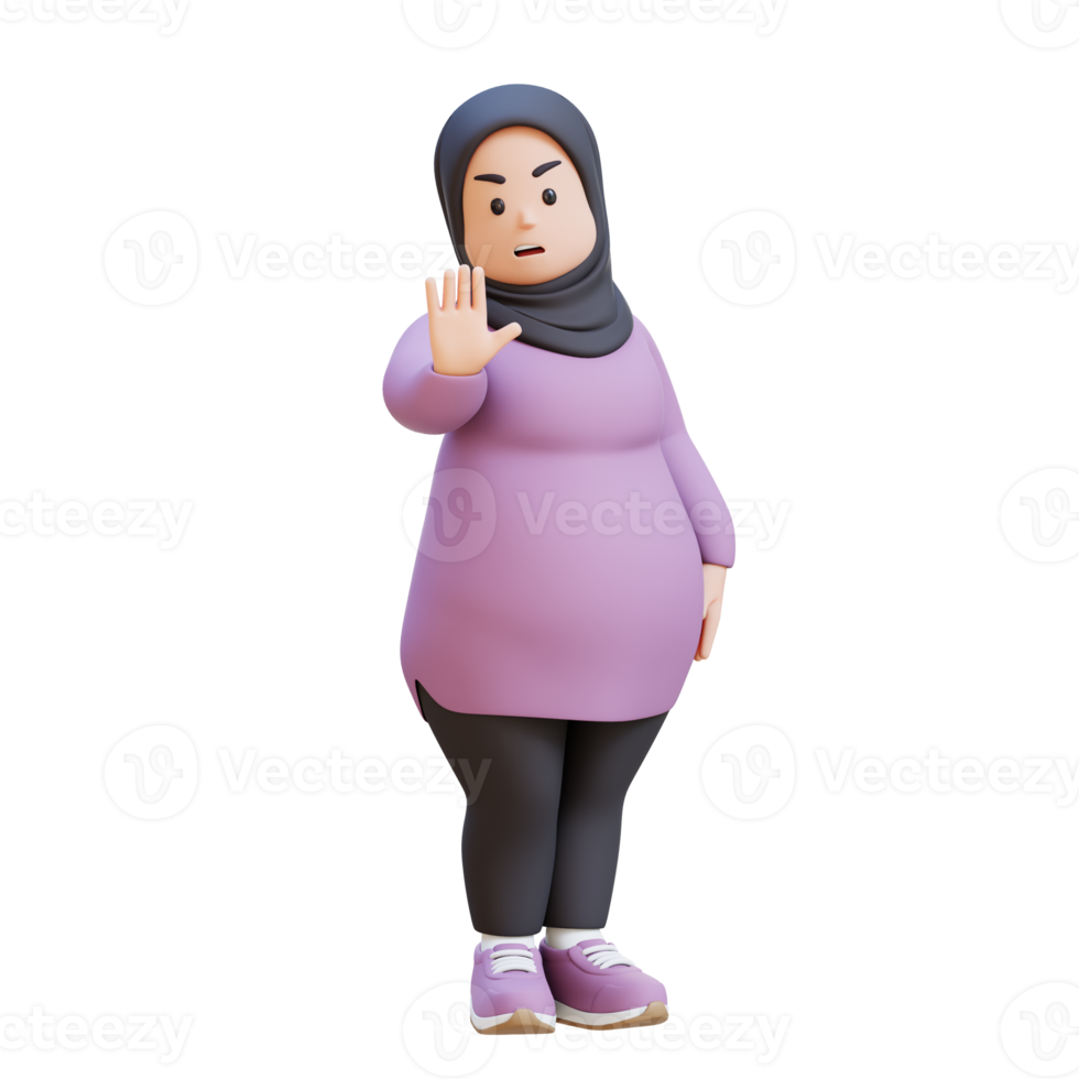 3D plus size overweight muslim woman making a stop gesture Saying No png