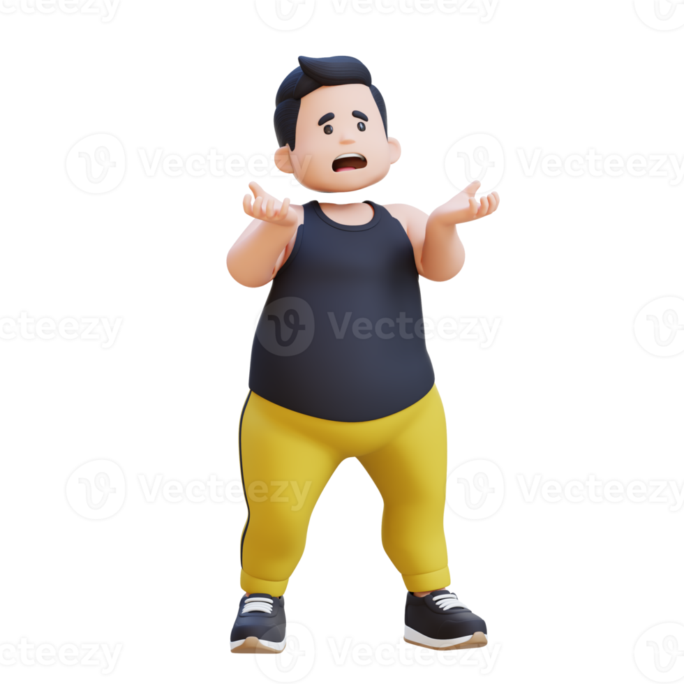 stressed 3D plus size overweight obesse man png